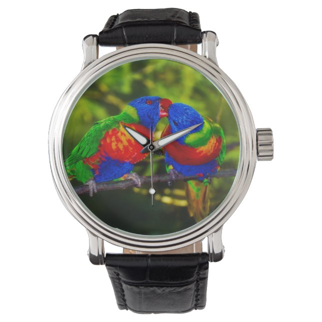 Reloj De Pulsera Colorful Couple of Kissing Parrots (Anverso)