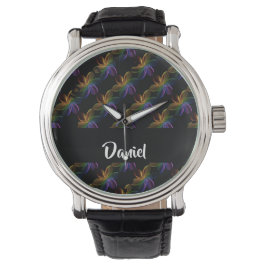 Reloj De Pulsera Colorful floral print on black