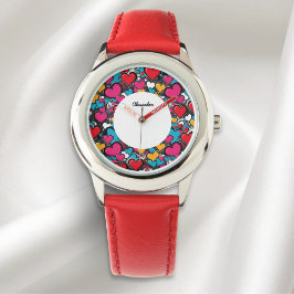 Reloj De Pulsera Colorful Graffiti Hearts Personalized Name Fashion