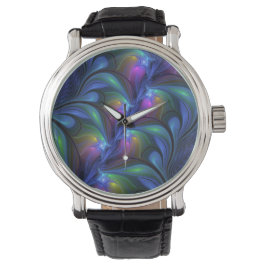 Reloj De Pulsera Colorful Luminous Abstract Blue Pink Green Fractal