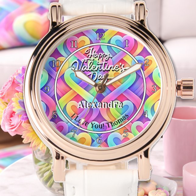 Reloj De Pulsera Colorful Modern Hearts Personalized Valentines Day (Subido por el creador)