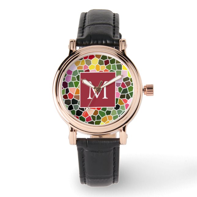 Reloj De Pulsera Colorful Mosaic Pattern Monogram (Anverso)
