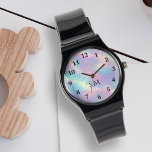 Reloj De Pulsera Colorida acuarela Faux Holographic Opal Stone<br><div class="desc">Eleva tu estilo con este colorido reloj de piedra ópera holográfica de color acuático! Con una cautivadora textura acuática de inspiración opal en su centro, este reloj es funcional y de moda. Los números de tipografía negra rodean el diseño, mientras que sus iniciales o monogramas pueden ser personalizados en un...</div>