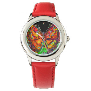 RELOJ DE PULSERA COLORIDA MARIPOSA ROJA, AMARILLO ORO NEGRO