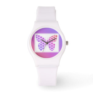 Reloj De Pulsera Colorida pintura de mariposa geométrica rosa púrpu