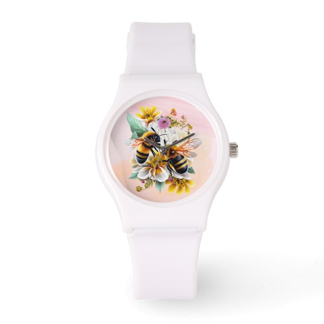 Reloj De Pulsera coloridas abejas y flores (Anverso)