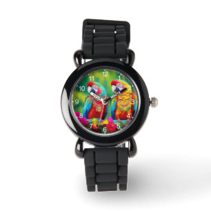 Reloj De Pulsera Coloridas Aves Crudas En La Rama-67859