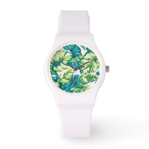 Reloj De Pulsera Coloridas hojas tropicales de Banana y Monstera
