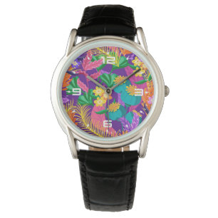 Reloj De Pulsera Coloridas hojas y flores exóticas