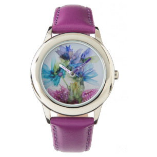 Reloj De Pulsera Colorido Azul Púrpura Rosa Verde Floral Art