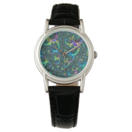 Reloj De Pulsera Colorido Jewel Tone Fractal Spiral Resumen Arte
