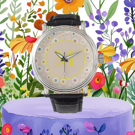 Reloj De Pulsera Colorido Monograma Sonriente Daisy personalizado