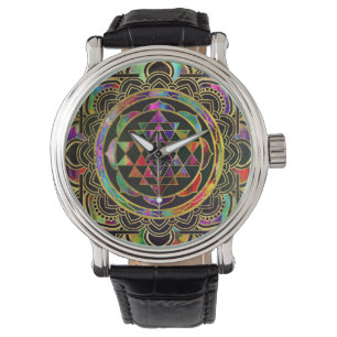 Reloj De Pulsera Colorido oro enmarcado por Sri Yantra Sri Chakra