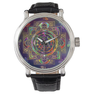 Reloj De Pulsera Colorido oro enmarcado por Sri Yantra Sri Chakra