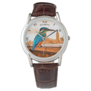 Reloj De Pulsera Colorido Pájaro Kingfisher Con Línea De Esquina De