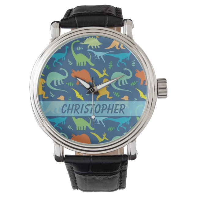 Reloj De Pulsera Colorido patrón de dinosaurios para personalizar (Anverso)