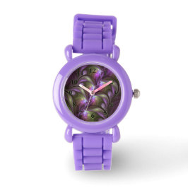 Reloj De Pulsera Colorido Resumen Violeta Púrpura Khaki Arte Fracta