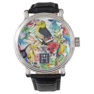 Reloj De Pulsera Coloridos loros de acuarela   Añadir su inicial