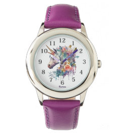 Reloj De Pulsera Colorosa acuarela morada mágica floral unicornio