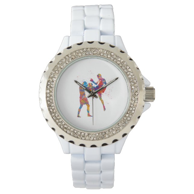 Reloj De Pulsera Combatiente muay thai en acuarela (Anverso)