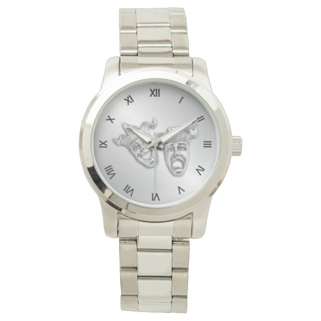 Reloj De Pulsera Comedia y tragedia plateada Teatro Numerales Roman (Anverso)