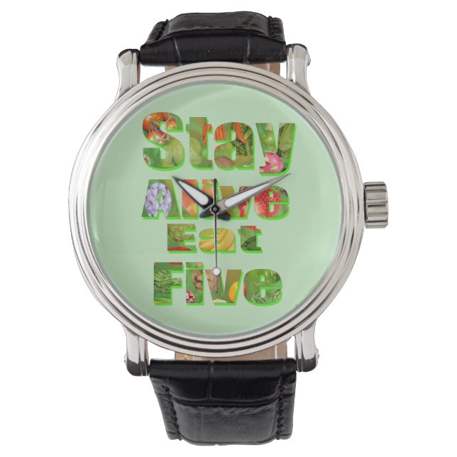 Reloj De Pulsera Comer Cinco Frutas Y Vena Al Día, (Anverso)