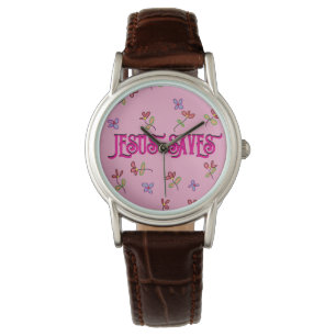 Reloj De Pulsera Comillas ‘Jesús salva’ con estampado floral en ros