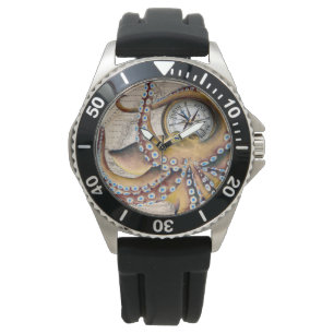 Reloj De Pulsera Compás del mapa del vintage del pulpo de Brown