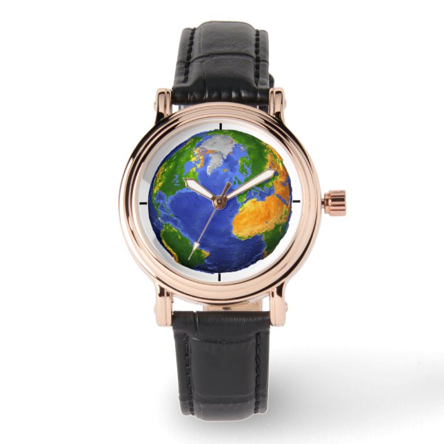 Reloj De Pulsera Completa La Tierra Mostrando Datos Topográficos. (Anverso)