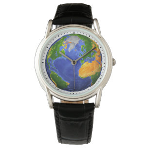 Reloj De Pulsera Completa La Tierra Mostrando Datos Topográficos.