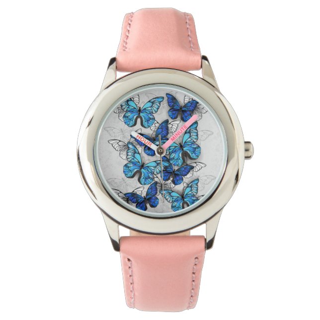 Reloj De Pulsera Composición de las mariposas blancas y azules (Anverso)