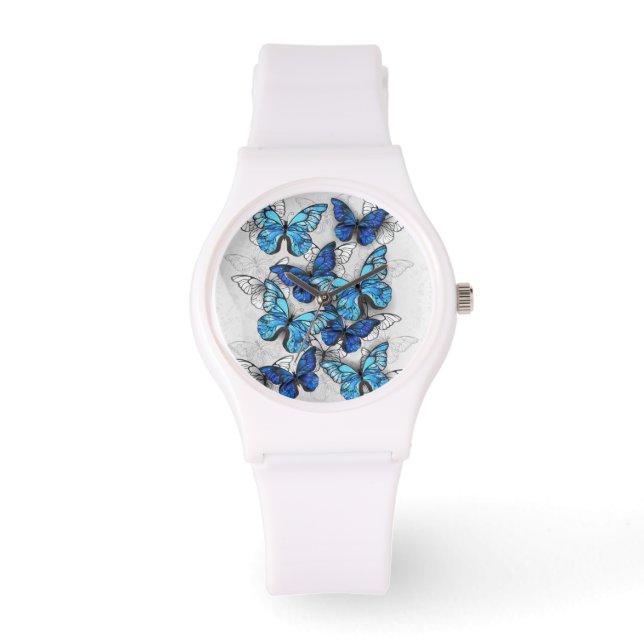Reloj De Pulsera Composición de las mariposas blancas y azules (Anverso)
