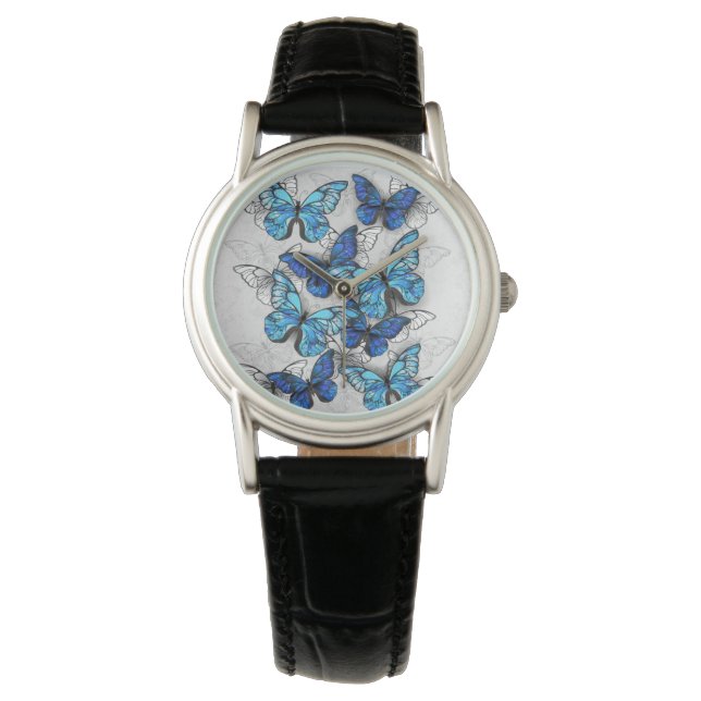 Reloj De Pulsera Composición de las mariposas blancas y azules (Anverso)
