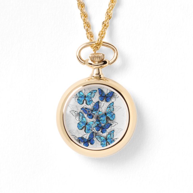 Reloj De Pulsera Composición de las mariposas blancas y azules (Anverso)