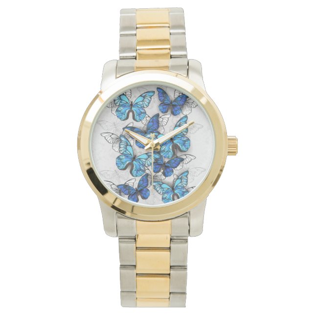 Reloj De Pulsera Composición de las mariposas blancas y azules (Anverso)