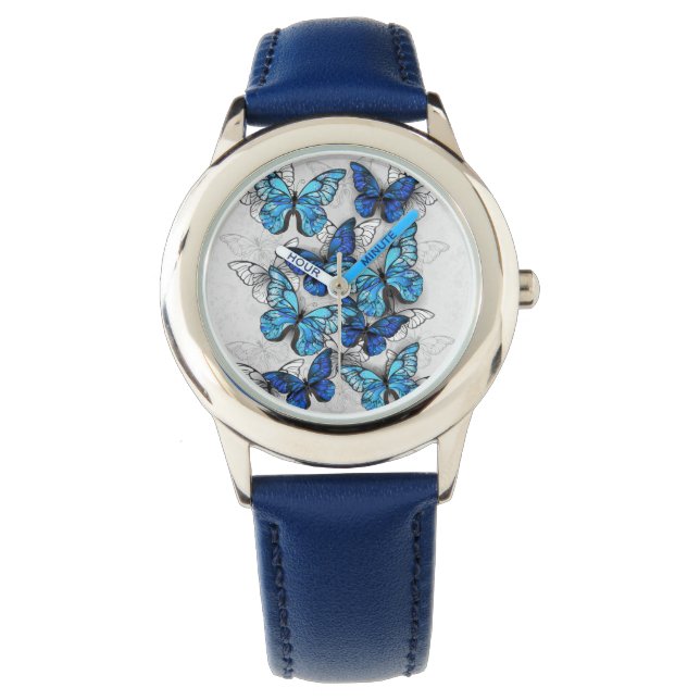 Reloj De Pulsera Composición de las mariposas blancas y azules (Anverso)