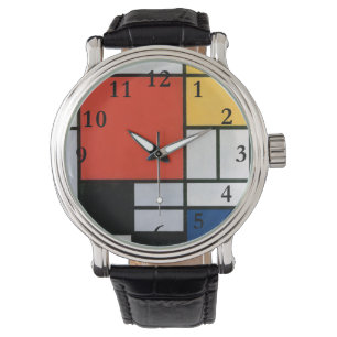 Reloj De Pulsera Composición Mondrial Negro Rojo Amarillo