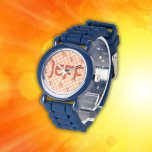 Reloj De Pulsera Comprobación de búfalo naranja con dinosaurios y m<br><div class="desc">Rellene el día de su hijo con nuestro reloj de niños de silicona azul, con un diseño lúdico con dinosaurios y un monograma personalizado. El azul intenso aporta un toque alegre, mientras que los ilustraciones de los dinosaurios le aportan encanto y diversión. Personalizar con un nombre o iniciales para hacerlo...</div>