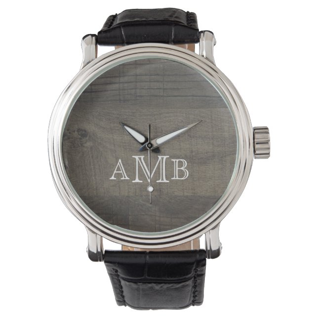 Reloj De Pulsera Con aspecto de madera monogramado  (Anverso)