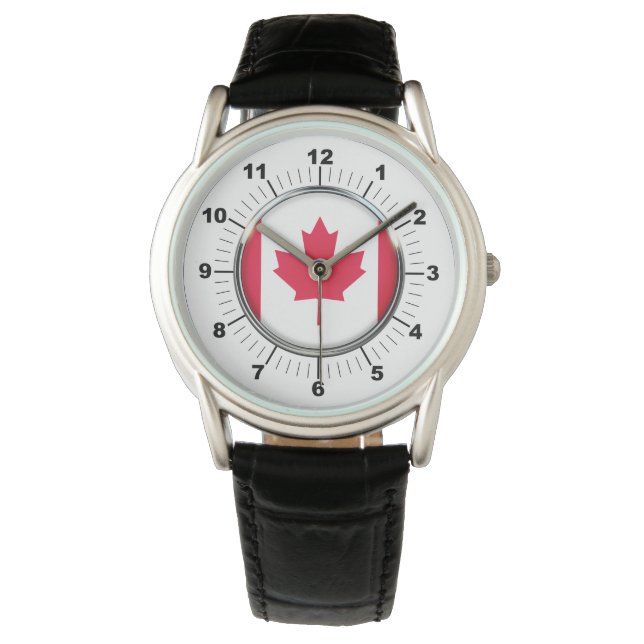 Reloj de pulsera con correa de cuero negro y coron (Anverso)
