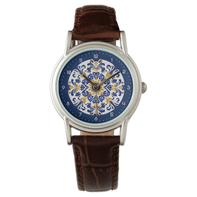 Reloj De Pulsera Con dígitos 💙 💟 Alucinantes Azulejos azules (Anverso)