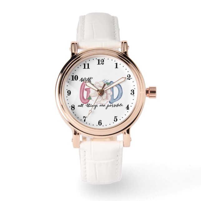 Reloj De Pulsera Con Dios todas las cosas son posibles palabras de  (Anverso)