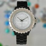 Reloj De Pulsera Con motivo de nuestro 25º aniversario Boda<br><div class="desc">Reloj de regalo para esposa en 25 años de boda. Cuidado especial con inscripción. Regalo del 25 aniversario del boda. Watch tiene inscripción más el mensaje "Con amor". También los nombres de cada socio. Cara de reloj blanco.</div>