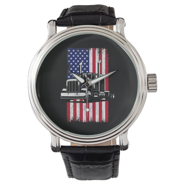 Reloj De Pulsera Conductor de camiones Camión Bandera Americana (Anverso)