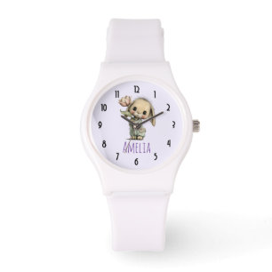 Reloj De Pulsera Conejito Adorable Sosteniendo un Tulipán