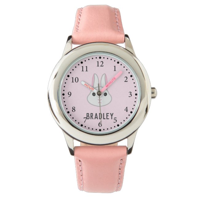 Reloj De Pulsera Conejito blanco fino en rosa (Anverso)