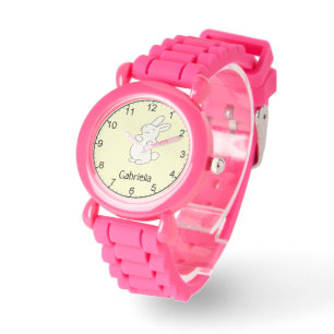 Reloj De Pulsera Conejito blanco lindo nombre personalizado amarill