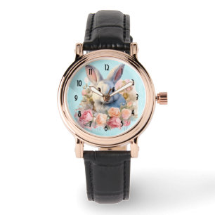 Reloj De Pulsera Conejito con guirnalda de rosas Lindo