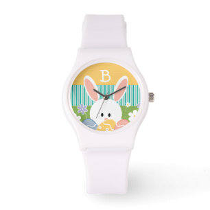 Reloj De Pulsera Conejito de pascua amarillo con monograma