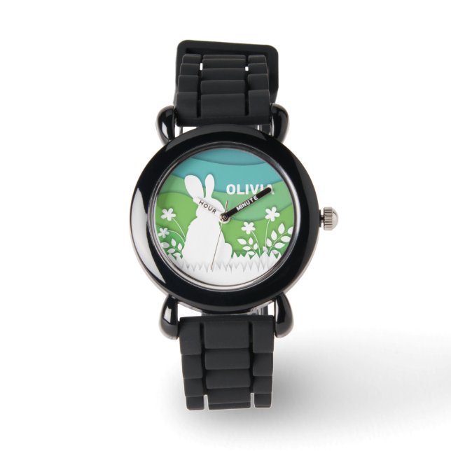 Reloj De Pulsera conejito personalizado de Pascua en la naturaleza  (Anverso)